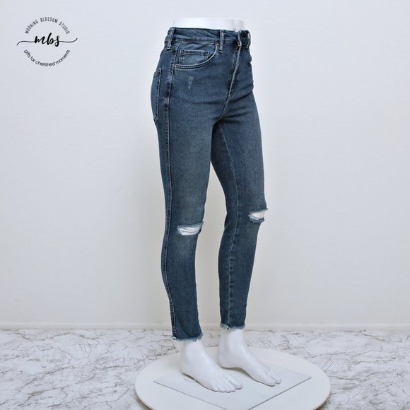 Free People We the Free Distressed High Waist Skinny Jeans with Frayed Hems - Picture 1 of 12